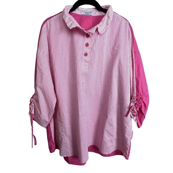 Terra SJ Apparel Top Women's XL Pink White Contrast Tunic Wire Collar Button Up - Picture 1 of 7